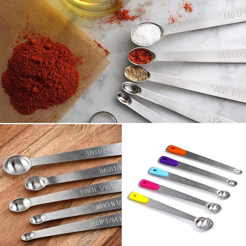 Measuring Spoons Set, Mini Spoon Tiny Spoon, Small Spoons for Spice Jars, 1/8, 1/16, 1/32, 1/64 Teaspoon Measuring Spoon, 5 Tiny Mini Measuring Spoons