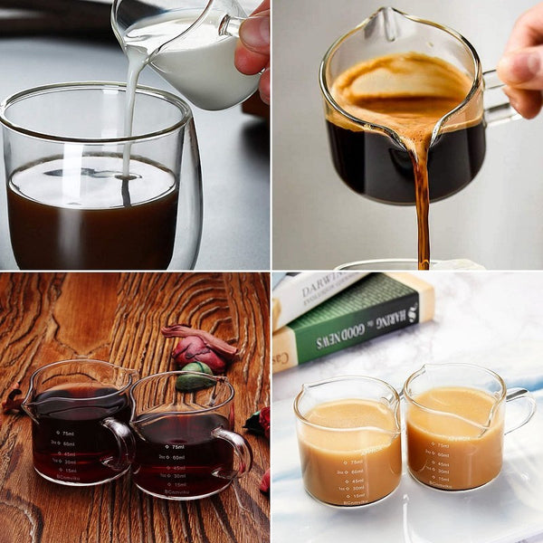 Espresso Cups with Wood Handle, Double Spout Glass Measuring Cup